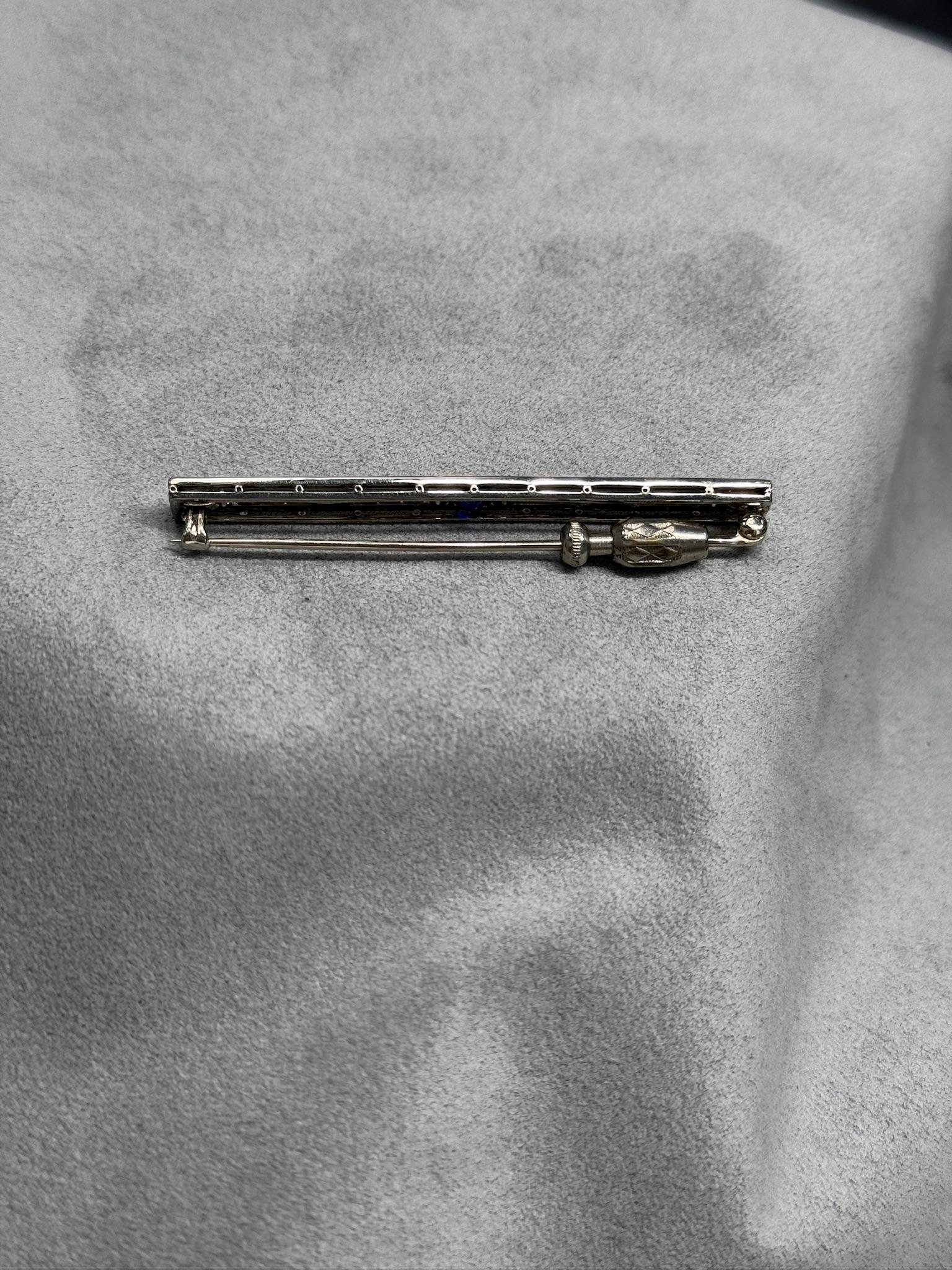 Old European Cut Art Deco Antique Natural Sapphire & Old European Diamond Pin 2.5 Inches For Sale