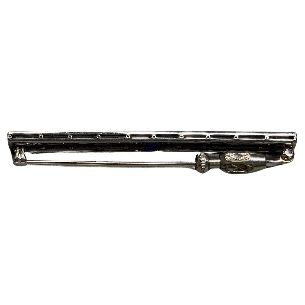 Art Deco Antique Natural Sapphire & Old European Diamond Pin 2.5 Inches For Sale