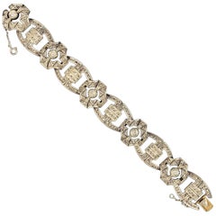 Art Deco Antique Old Cut Diamond Buckle Link Bracelet Silver Gold Portugal 1940s