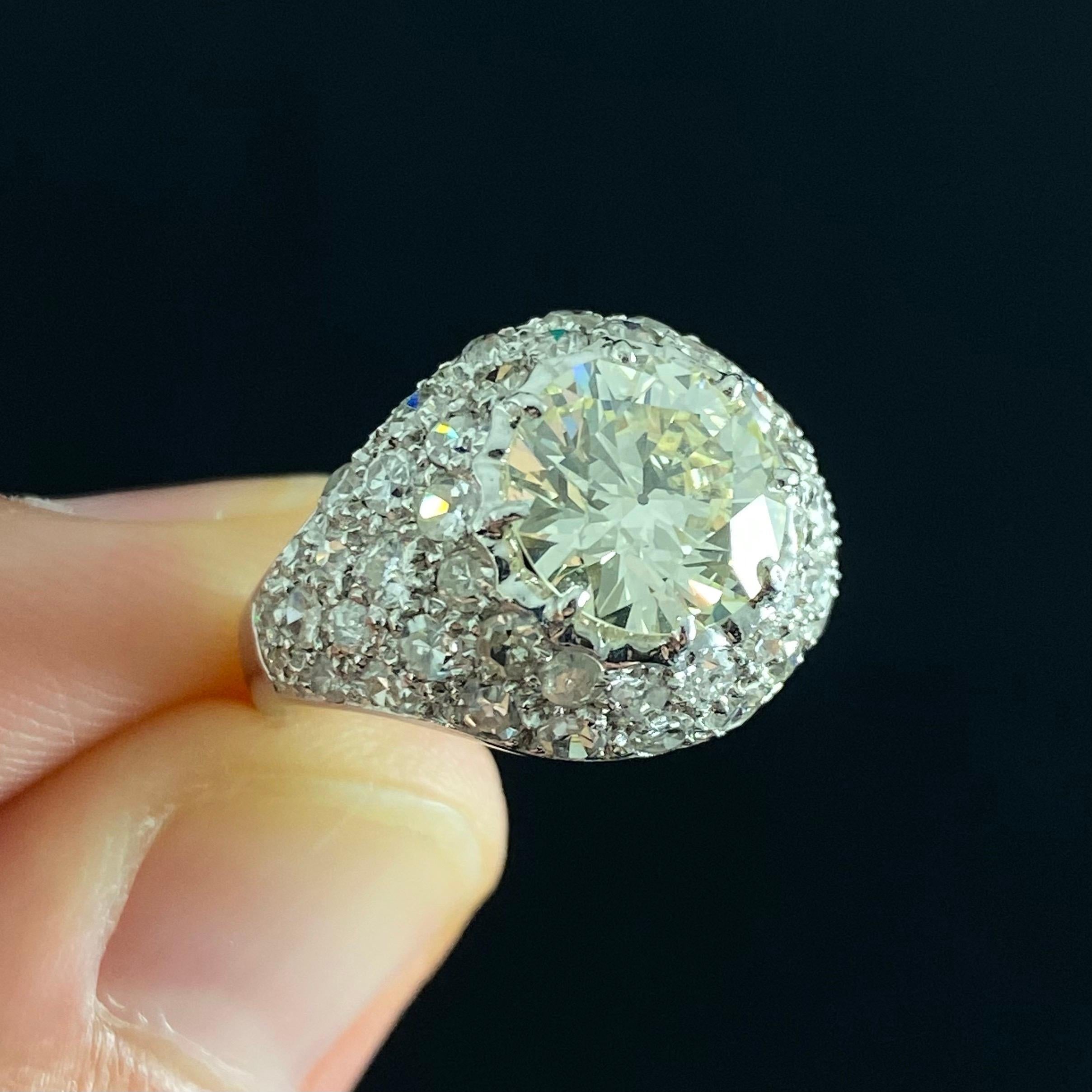 Art Deco Antik Altschliff Gelb Diamant Pavé Bombe Ring Platin Portugal, 1920er Jahre (Alteuropäischer Schliff)
