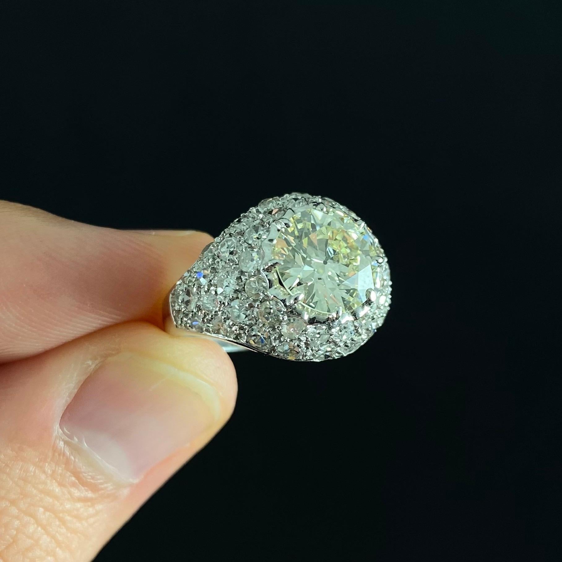 Art Deco Antik Altschliff Gelb Diamant Pavé Bombe Ring Platin Portugal, 1920er Jahre im Zustand „Gut“ in Lisbon, PT