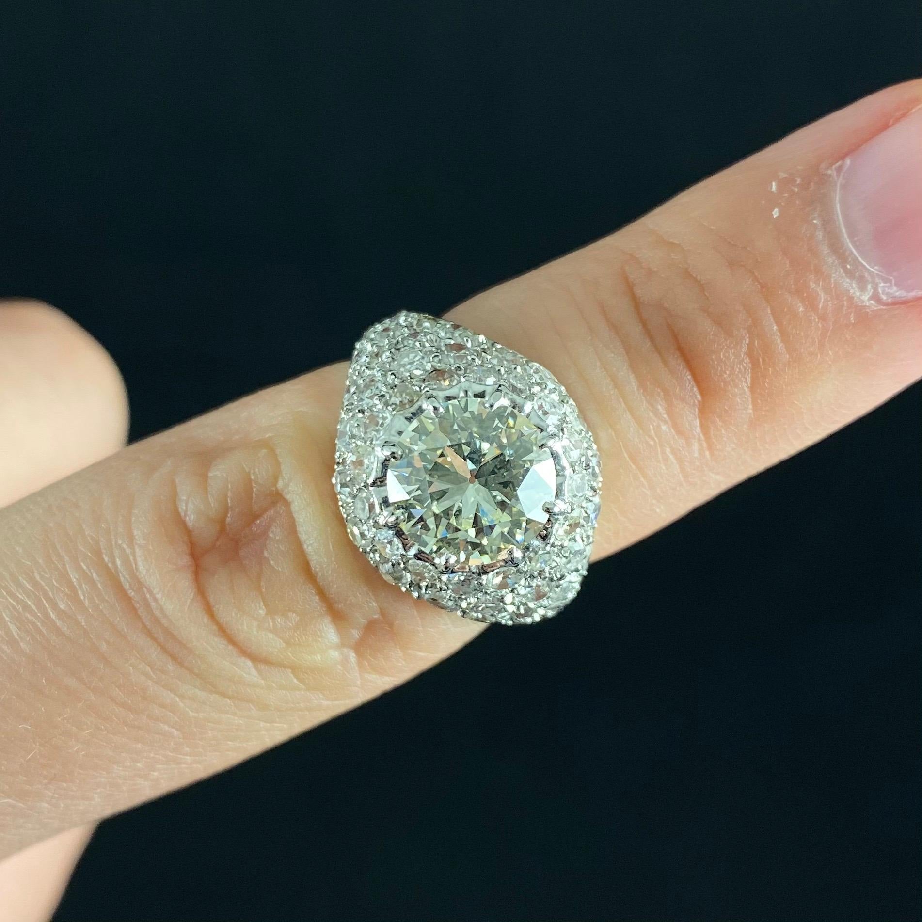 Art Deco Antique Old Cut Yellow Diamond Pavé Bombe Ring Platinum Portugal, 1920s In Good Condition For Sale In Lisbon, PT