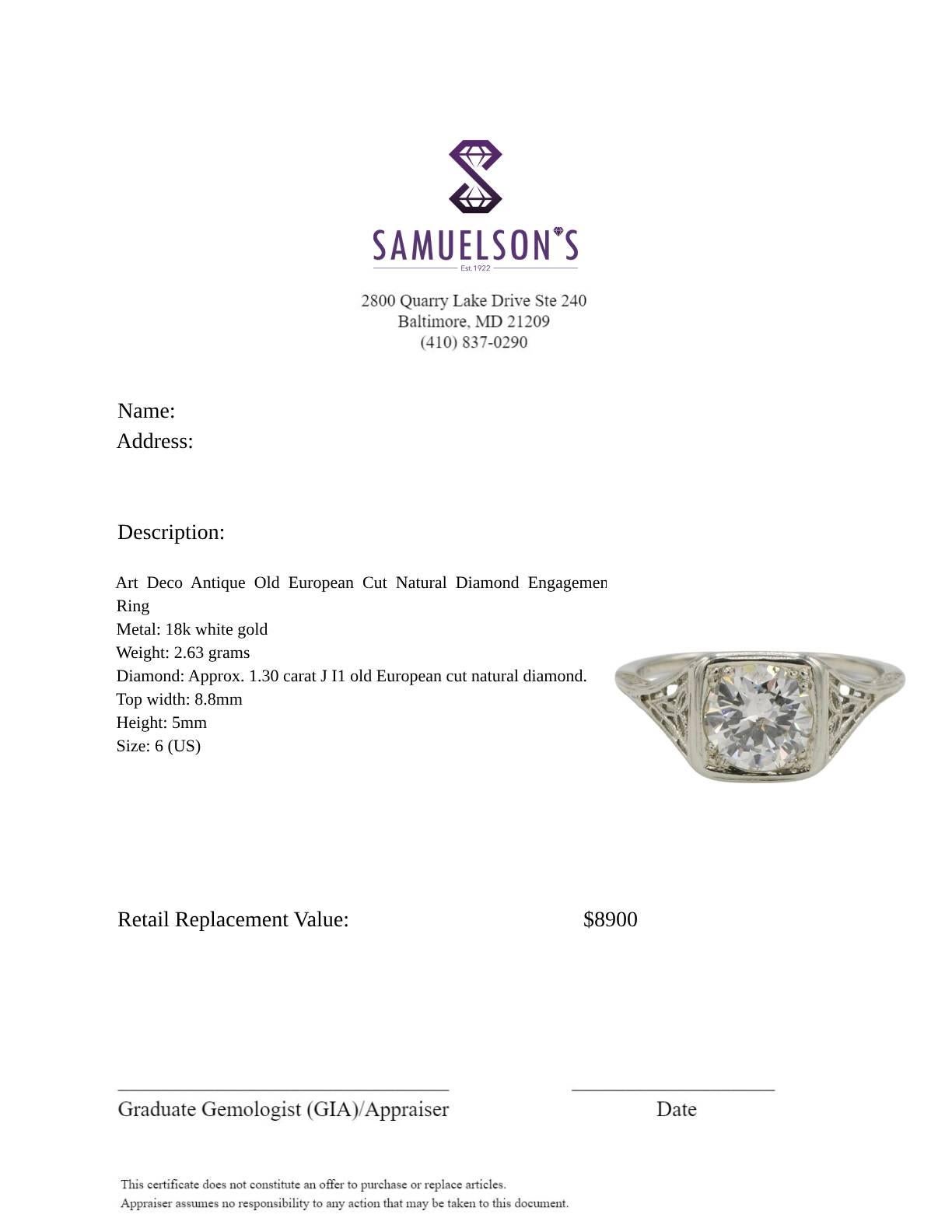 Bague de fiançailles Art déco ancienne en diamant naturel de taille européenne ancienne en vente 2