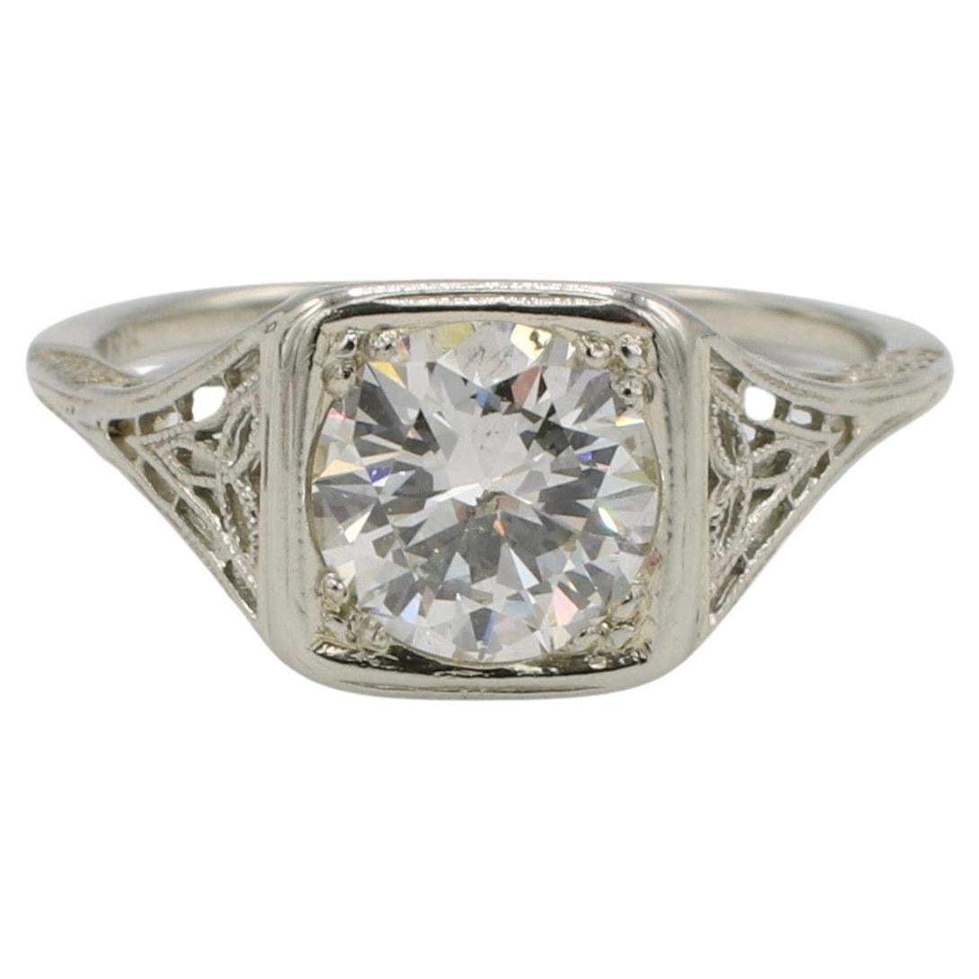Art Deco Antique Old European Cut Natural Diamond Engagement Ring