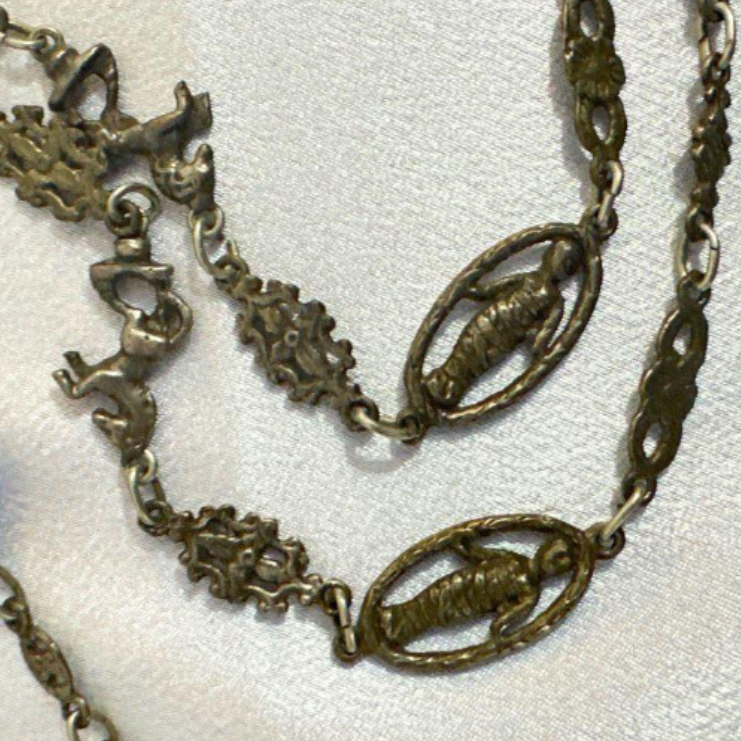 Women's Art Deco Antique Peruzzi Satyr Angels Renaissance Silver Necklace For Sale