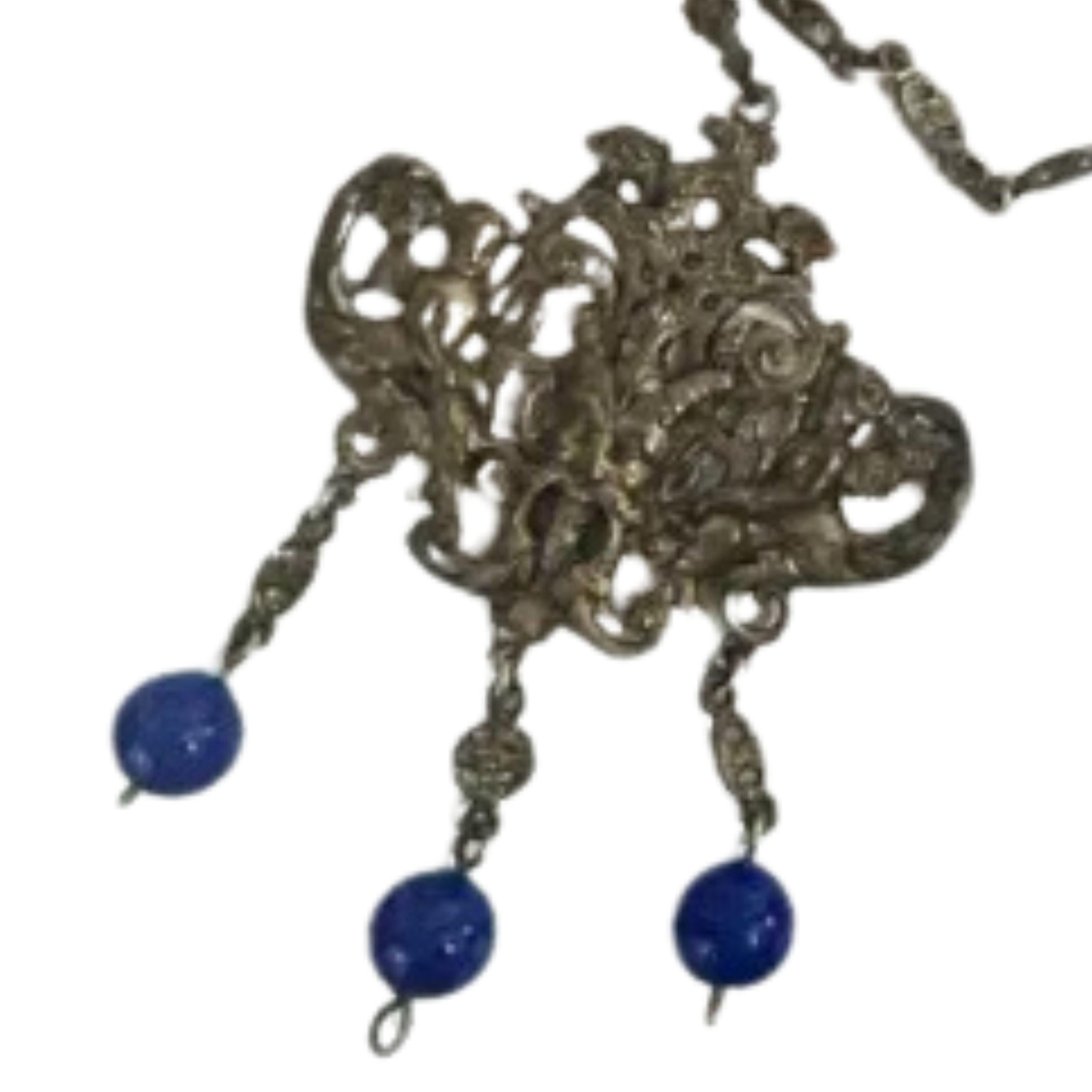 Art Deco Antique Peruzzi Satyr Angels Renaissance Silver Necklace For Sale 2