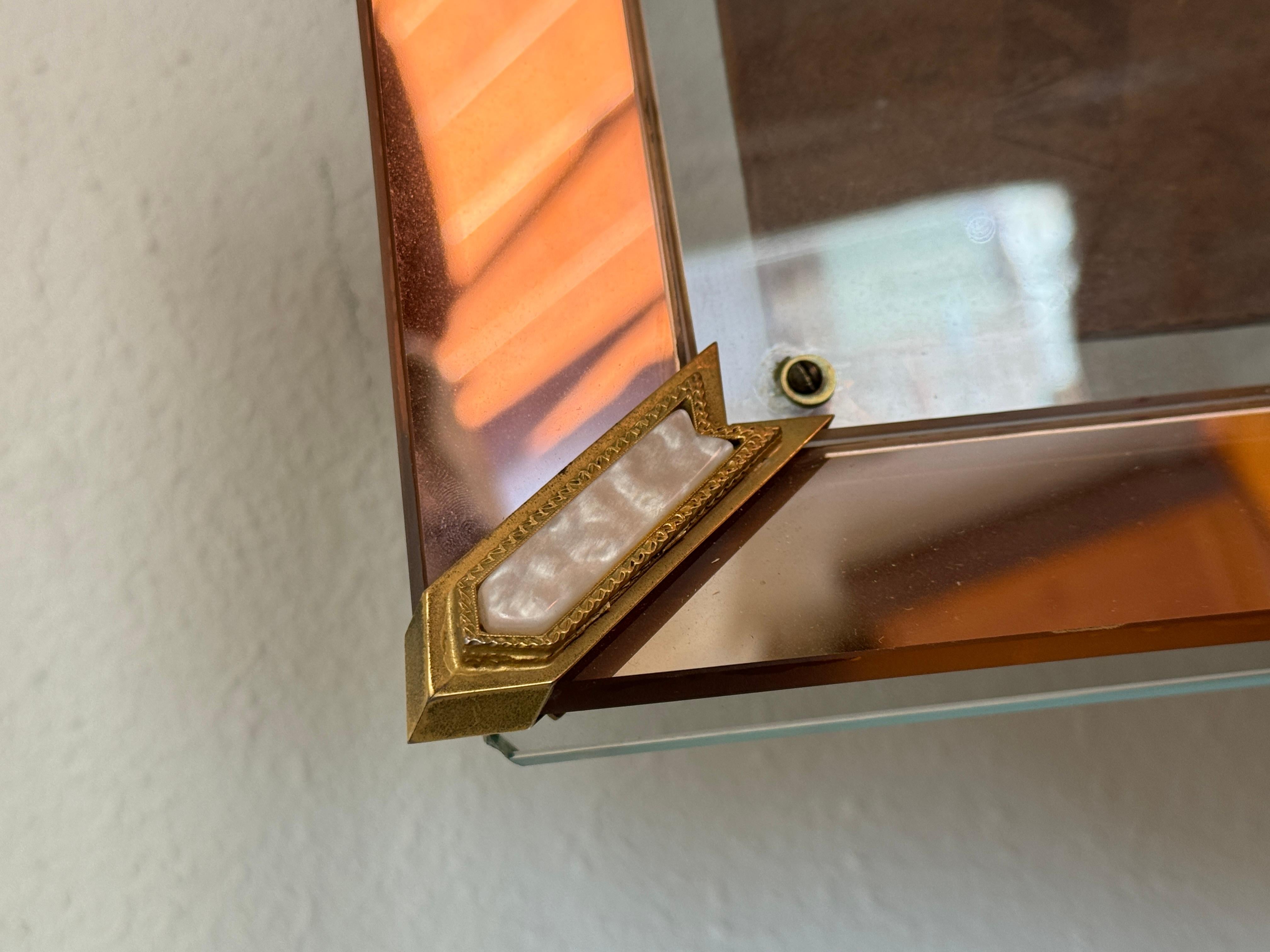 Art deco antique picture frame with mirrored glass peach edges 3