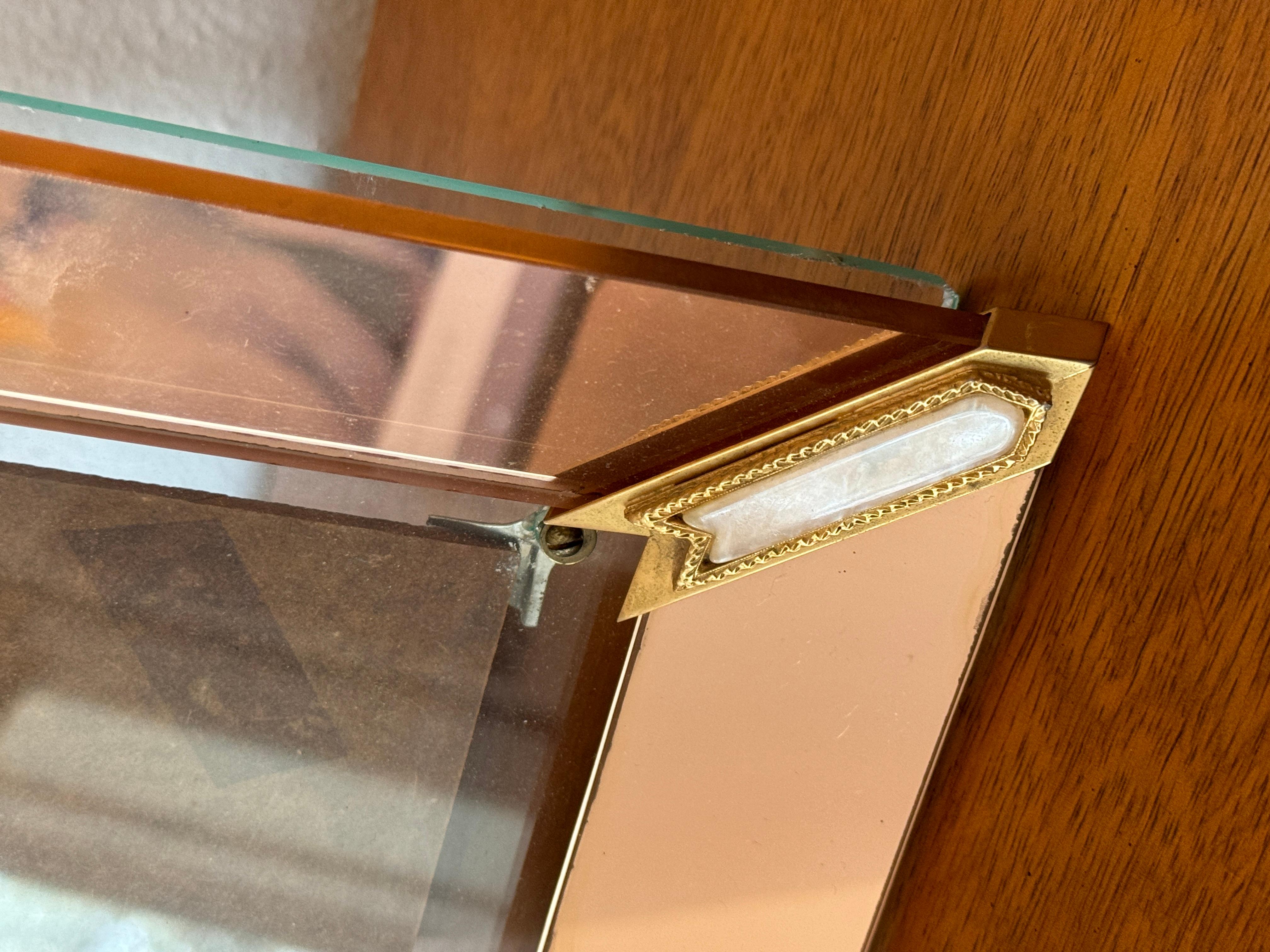 Art deco antique picture frame with mirrored glass peach edges 4