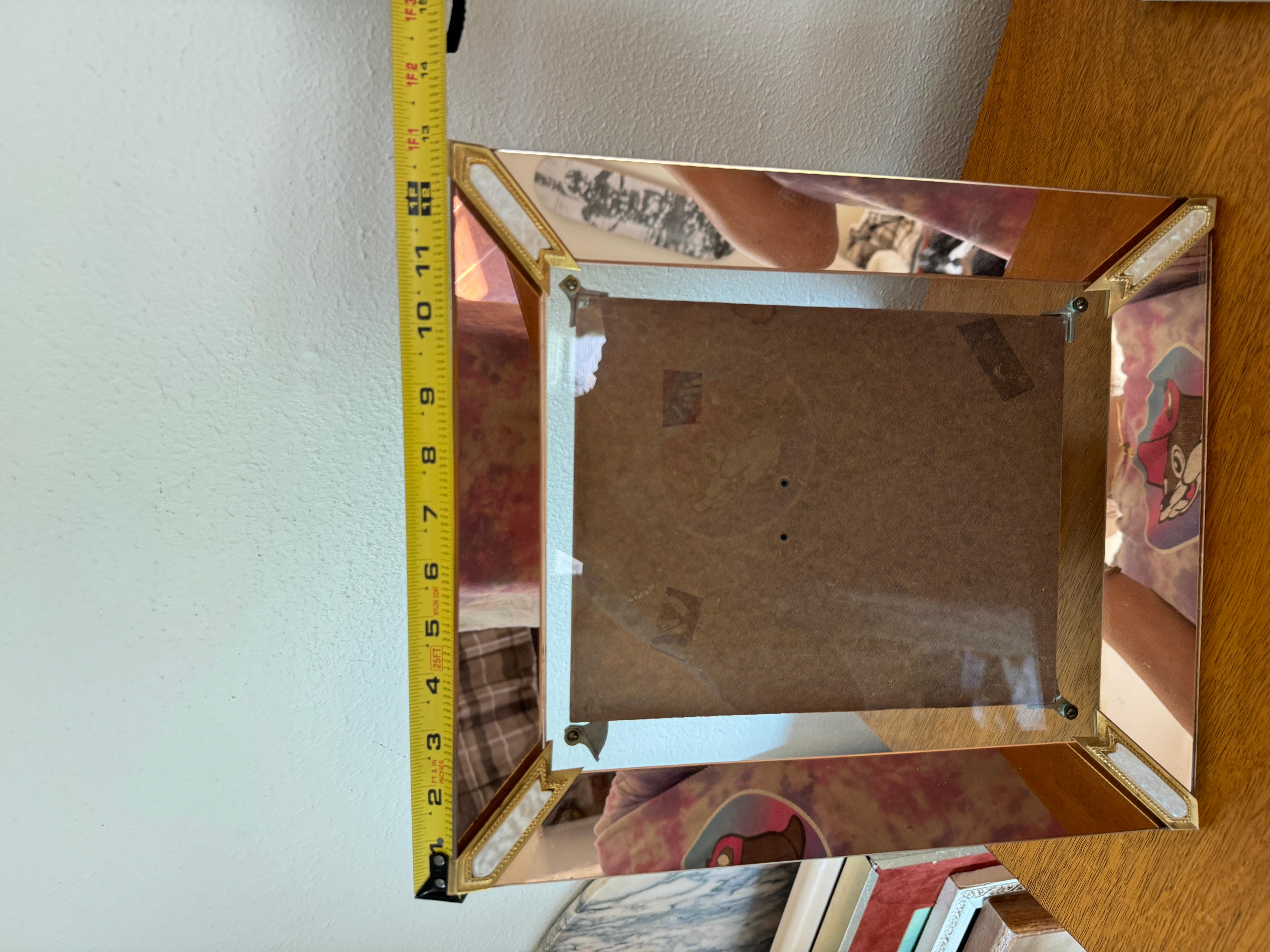 Mid-20th Century Art deco antique picture frame with mirrored glass peach edges