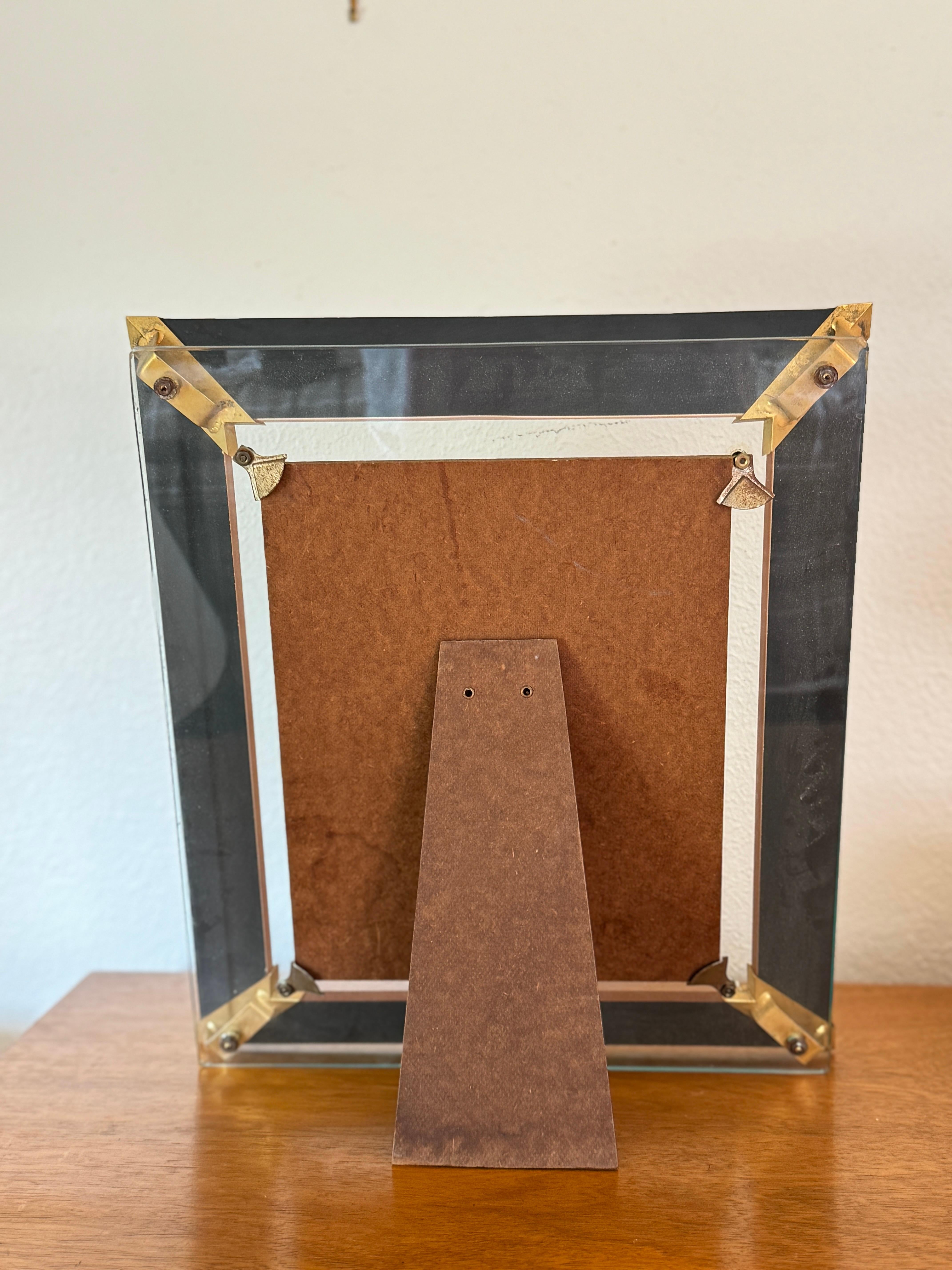 Art Glass Art deco antique picture frame with mirrored glass peach edges