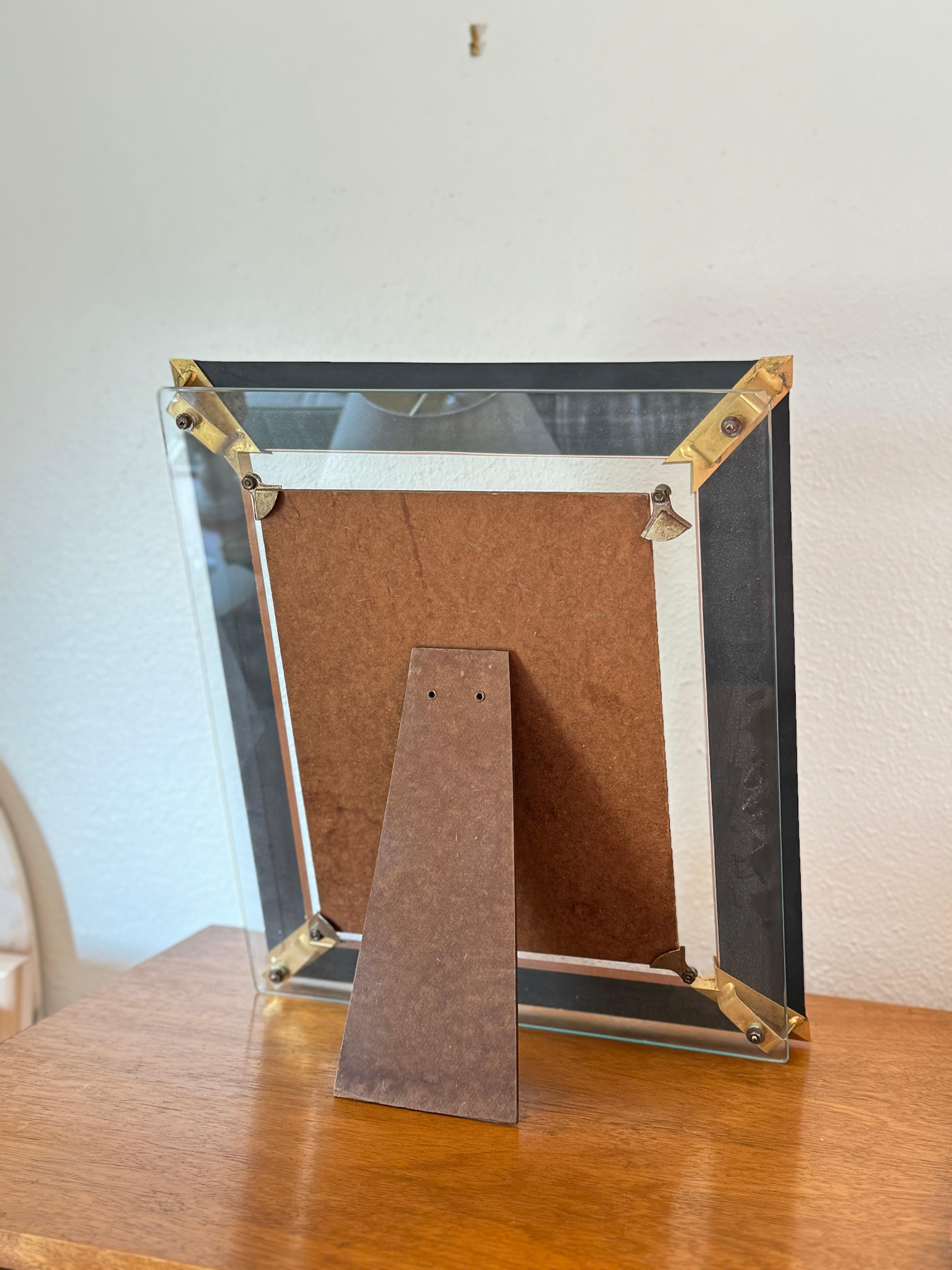 Art deco antique picture frame with mirrored glass peach edges 1