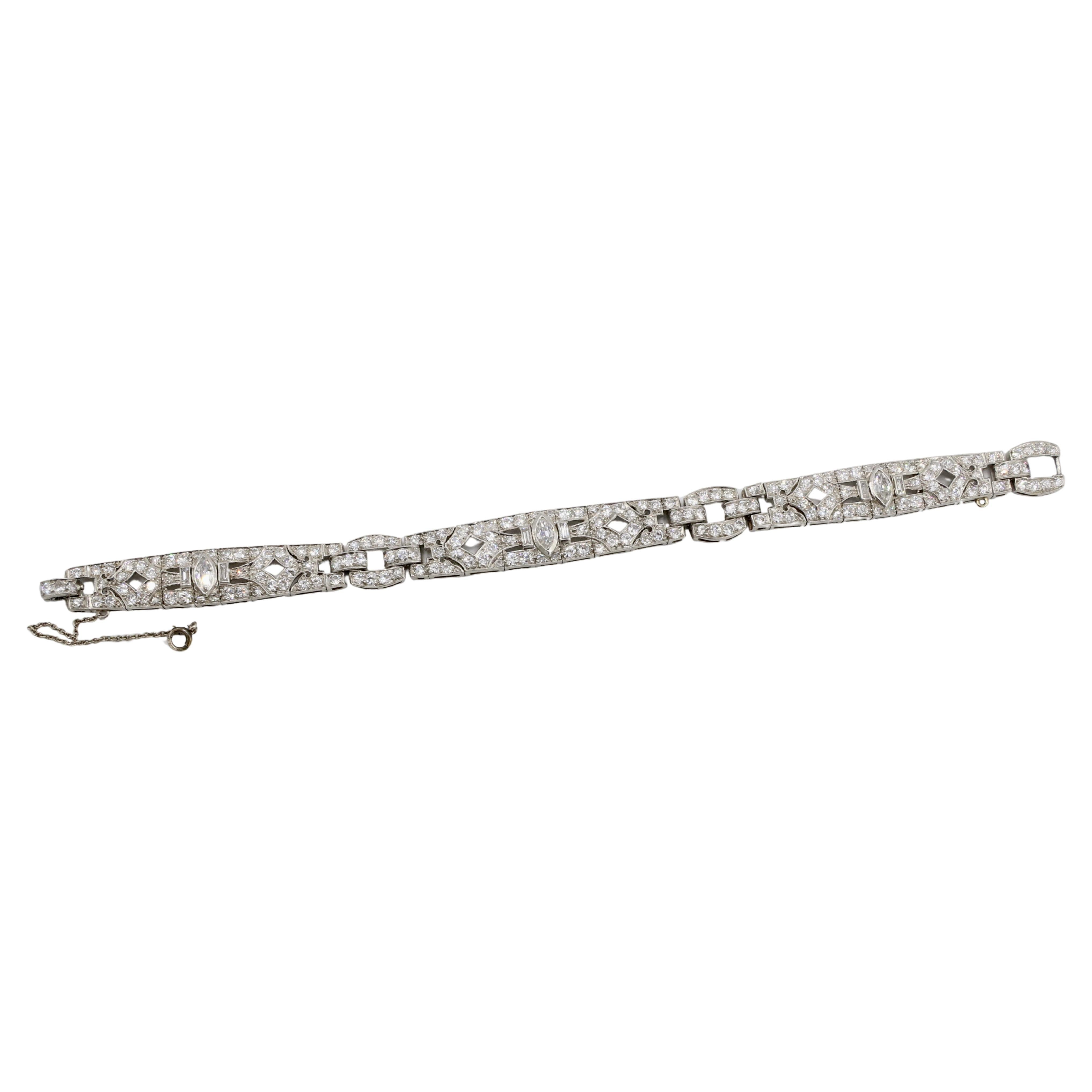 Old European Cut Art Deco Antique Platinum 7.00 Carat Natural Diamond Bracelet