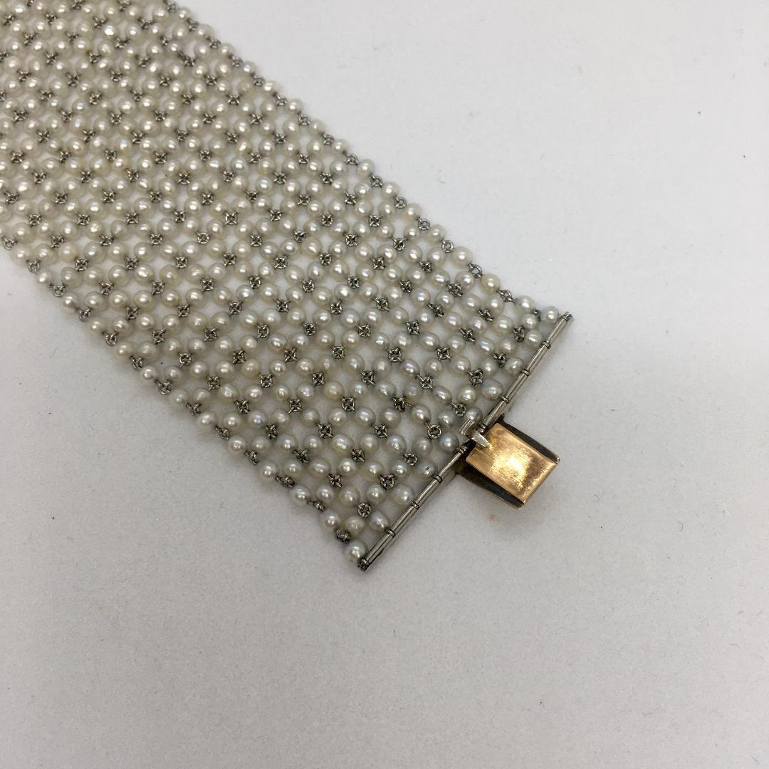 Art Deco Antique Platinum Pearl Bracelet 1920s 42 Gram 7Inch Long 1.75 Inch Wide In Good Condition For Sale In Los Angeles, CA