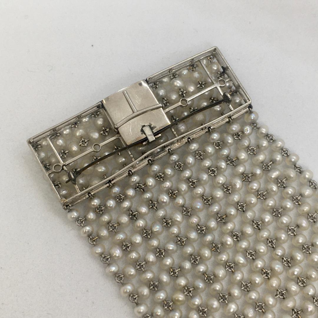 Art Deco Antique Platinum Pearl Bracelet 1920s 42 Gram 7Inch Long 1.75 Inch Wide For Sale 1