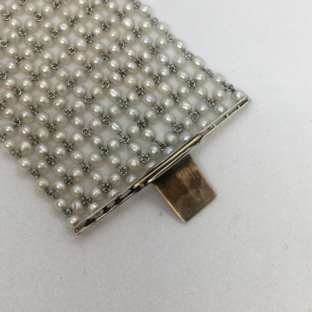 Art Deco Antique Platinum Pearl Bracelet 1920s 42 Gram 7Inch Long 1.75 Inch Wide For Sale 2