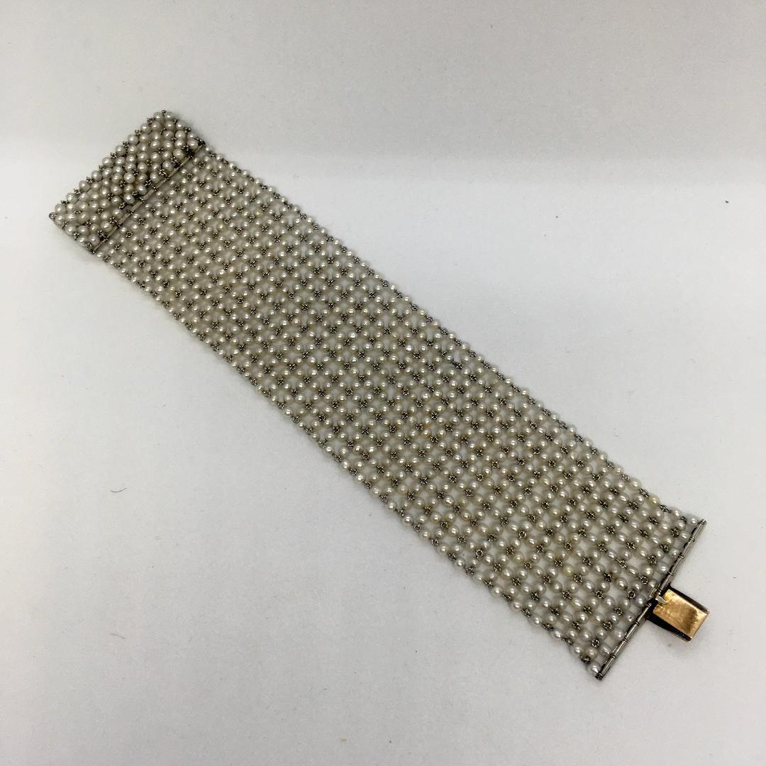 Art Deco Antique Platinum Pearl Bracelet 1920s 42 Gram 7Inch Long 1.75 Inch Wide For Sale 3
