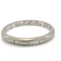 Art Deco Antique Platinum Wedding Band, Stacking Ring, Feb 20 - 1921, Size 5