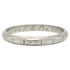 Art Deco Antique Platinum Wedding Band, Stacking Ring, Feb 20 - 1921, Size 5