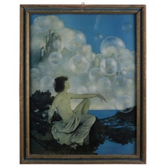 Art Deco Antique Print 'Air Castles' after Original by Maxfield Parrish, Framed