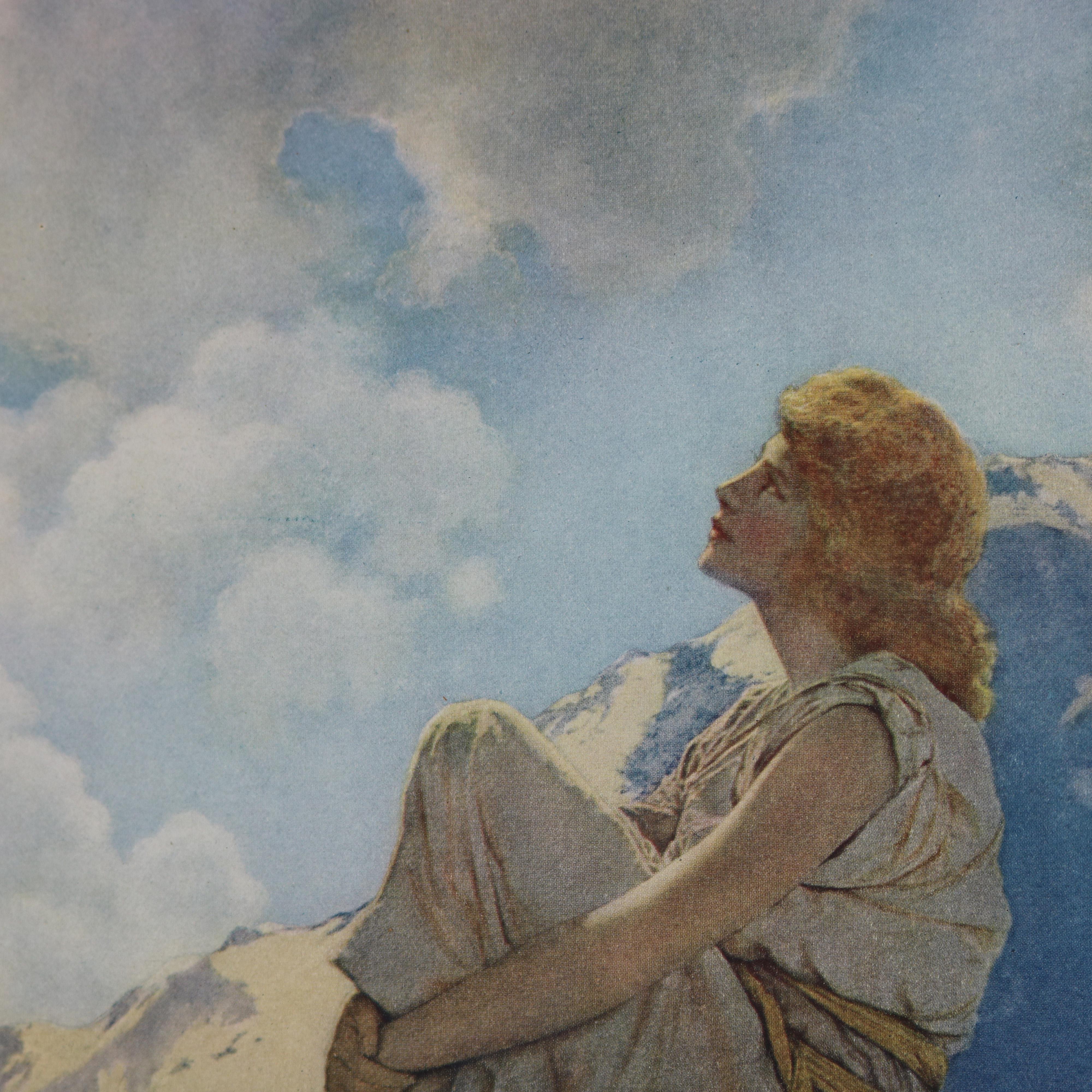 American Art Deco Antique Print 'Morning' After Original by Maxfield Parrish, Framed