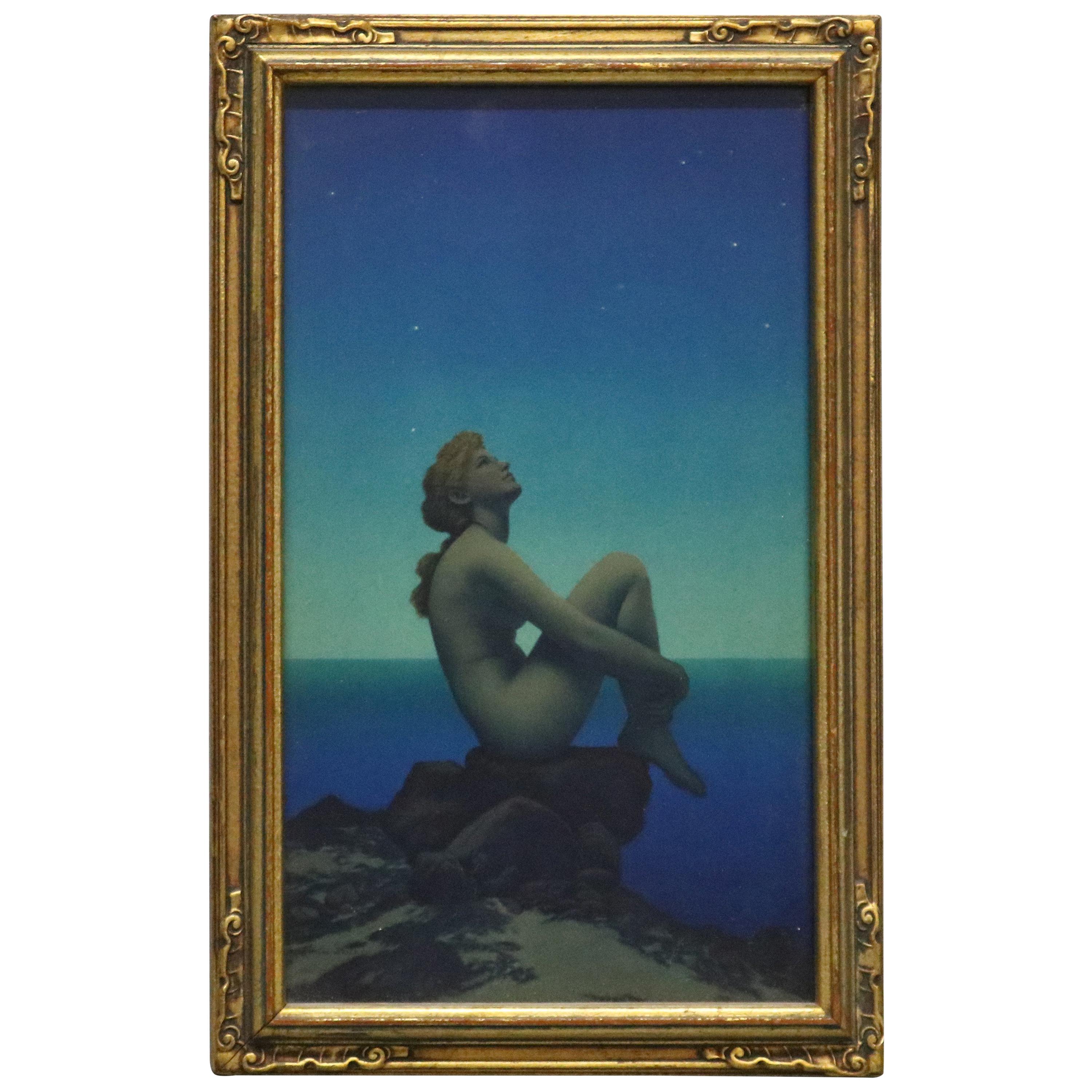 Art Deco Antique Print 'Stars' after Original by Maxfield Parrish, Framed