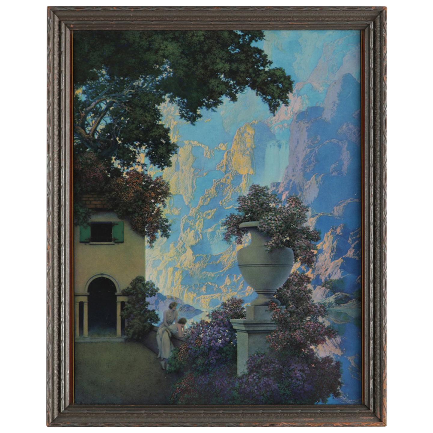 Art Deco Antique Print "Sunrise" After Original by Maxfield Parrish, Framed