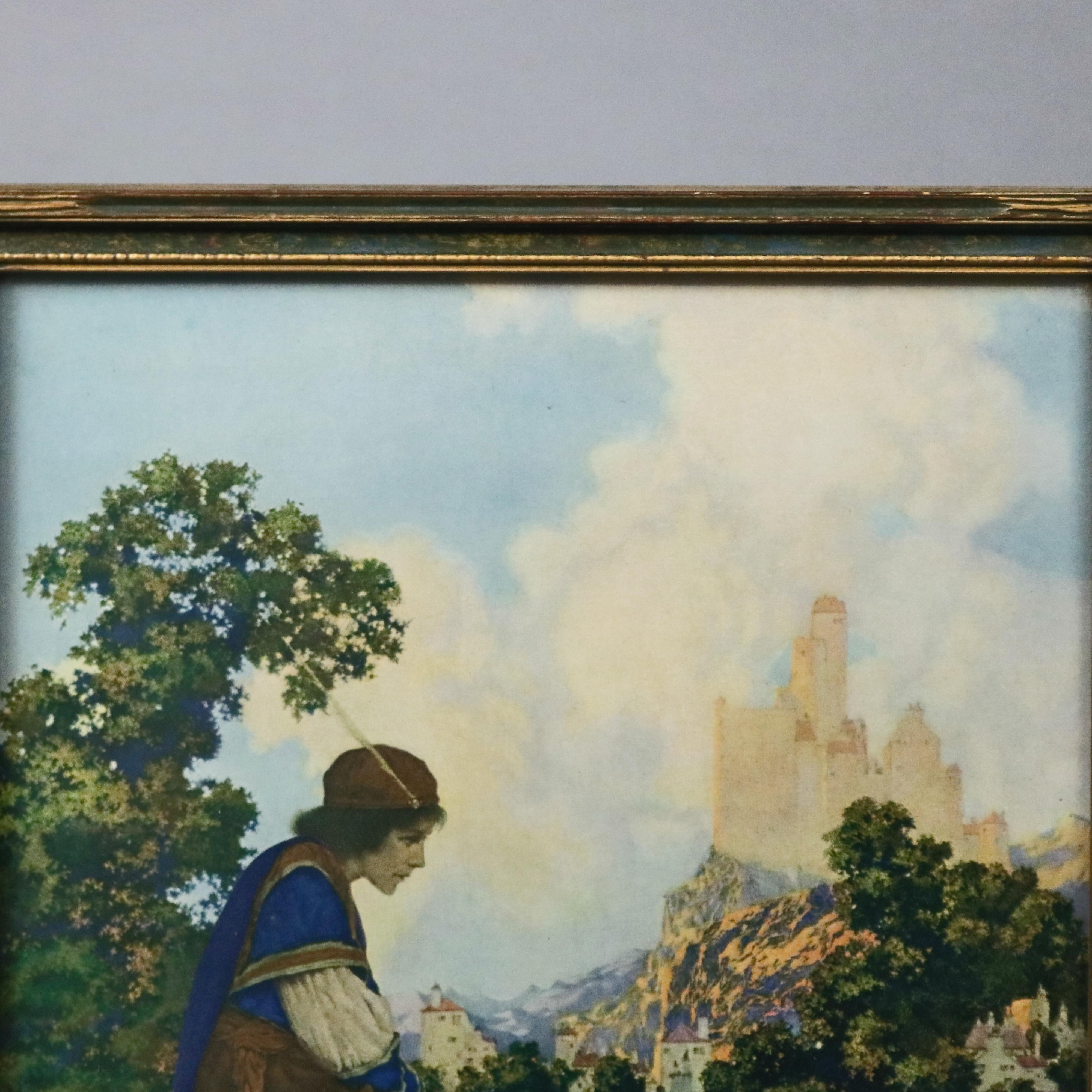 Painted Art Deco Antique Print 'The Prince' after Original by Maxfield Parrish, Framed