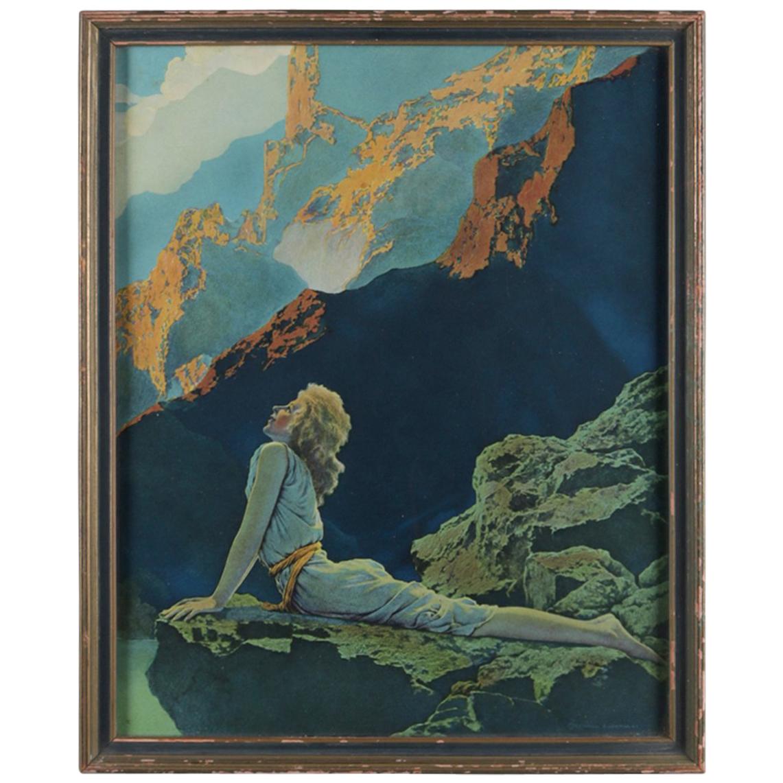 Art Deco Antique Print 
Wild Geese
 after Original by Maxfield Parrish, Framed