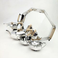 Art Deco Antikes Silber Tee Set & Tablett 1939 Sheffield 1939 Teekanne / Kaffeekanne