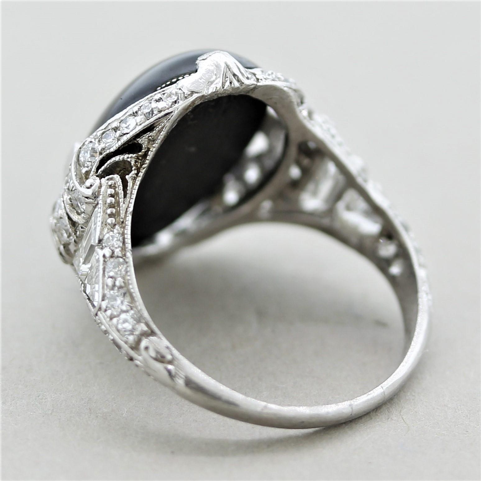 Women's Art Deco Antique Star-Diopside Diamond Platinum Ring For Sale