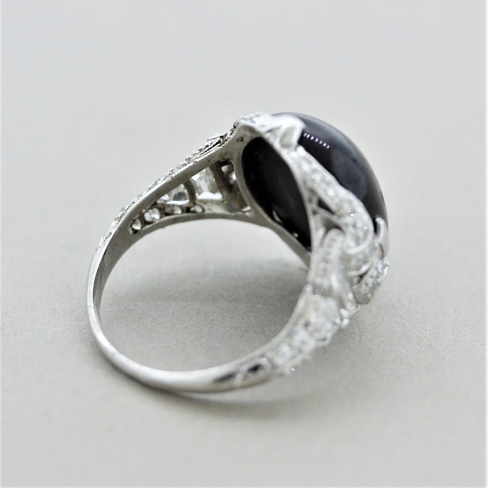 Art Deco Antique Star-Diopside Diamond Platinum Ring For Sale 2