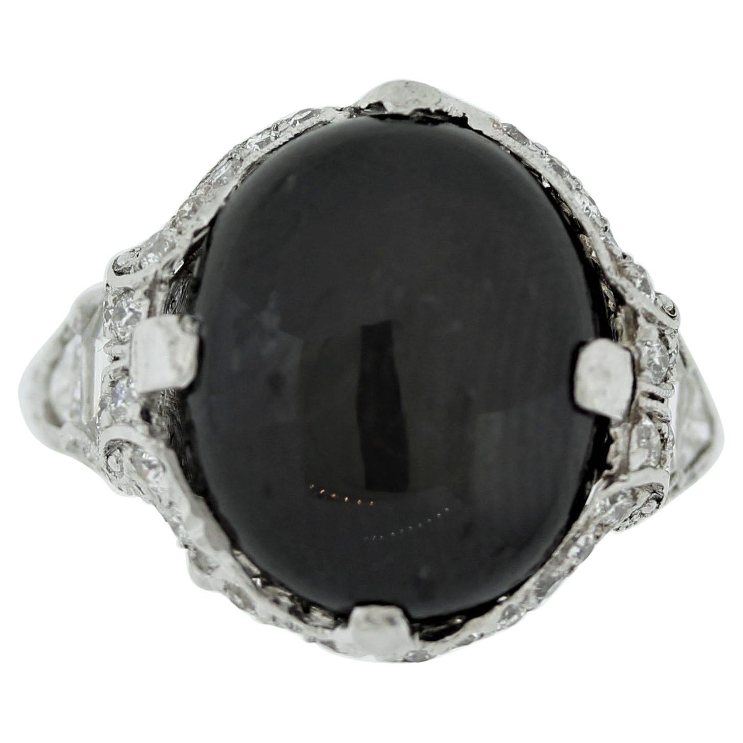 Art Deco Antique Star-Diopside Diamond Platinum Ring For Sale