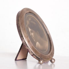 Art Deco Antique Sterling Silver Oval Footed Picture Frame for Table Display