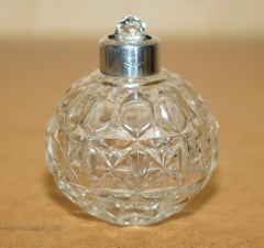 ART DECO ANTiQUE STERLING SILVER PERFUME BOTTLE IN ROUND CUT GLASS CRYSTAL