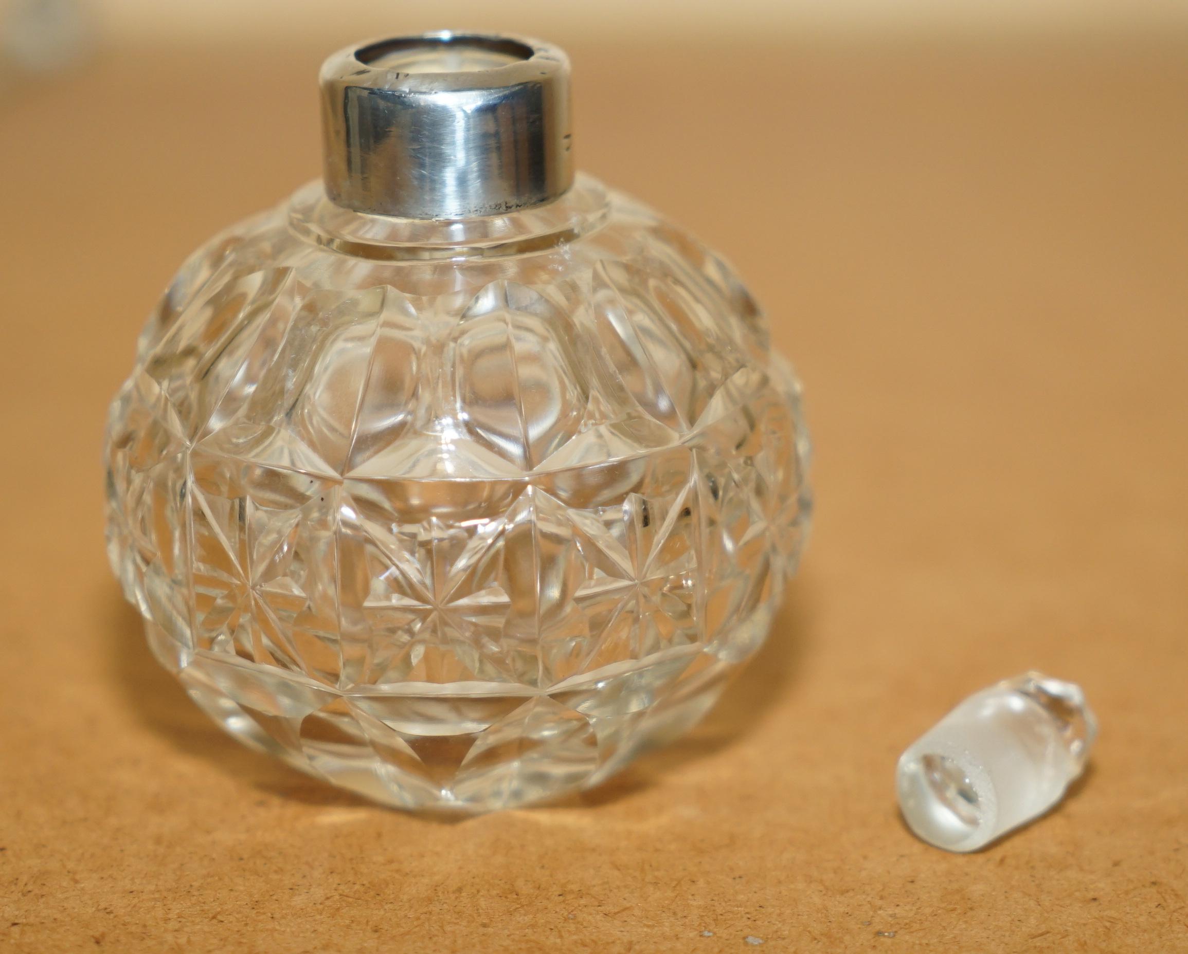 Hand-Crafted ART DECO ANTiQUE STERLING SILVER PERFUME BOTTLE IN ROUND CUT GLASS CRYSTAL For Sale