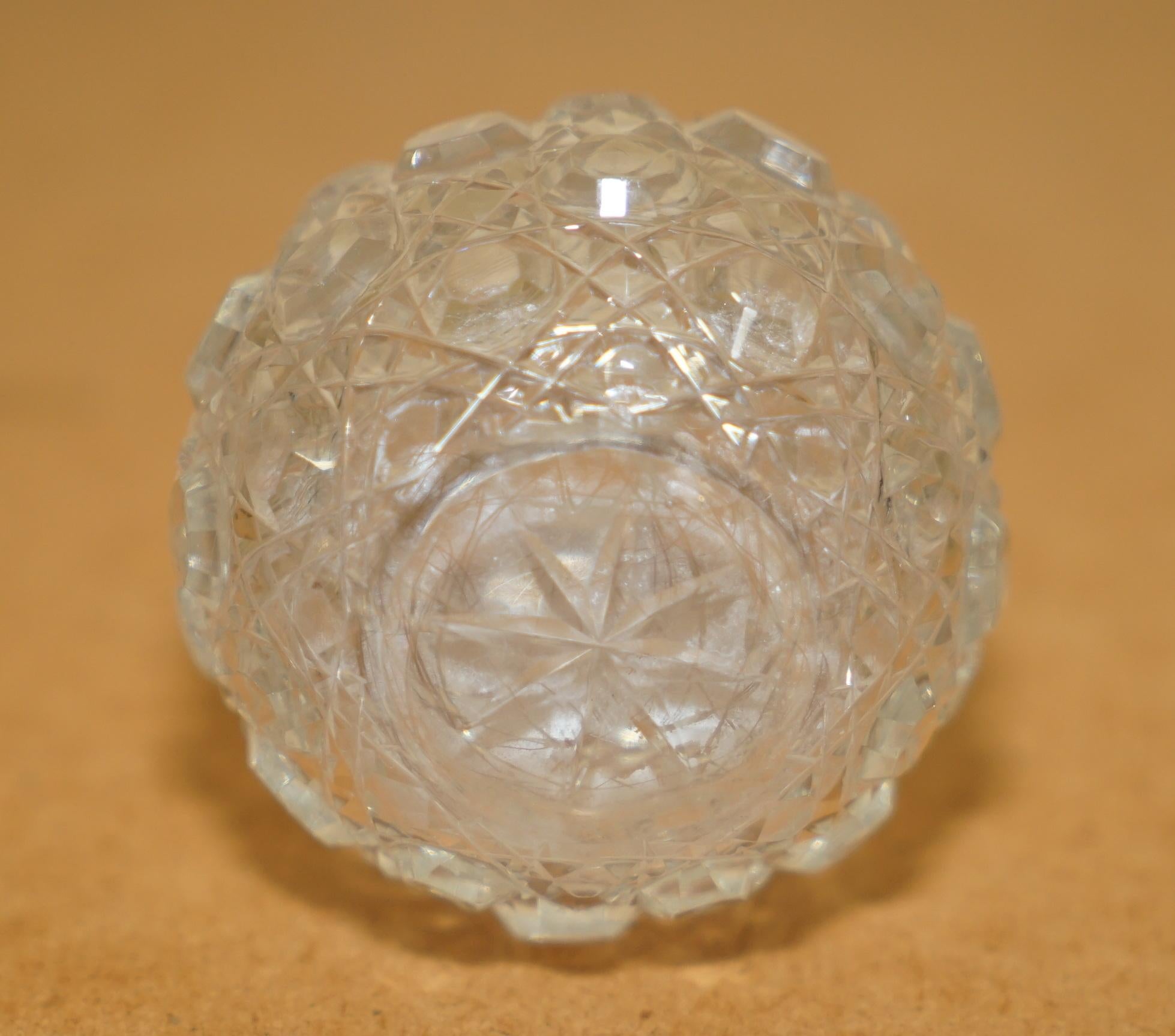 Early 20th Century ART DECO ANTiQUE STERLING SILVER PERFUME BOTTLE IN ROUND CUT GLASS CRYSTAL For Sale