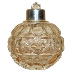 ART DECO ANTiQUE STERLING SILVER PERFUME BOTTLE IN ROUND CUT GLASS CRYSTAL