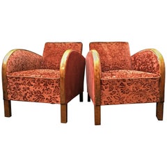 Art Deco Antique Armchairs Pair of Red Golden Birch Bentwood Arms, 1920s-1940s
