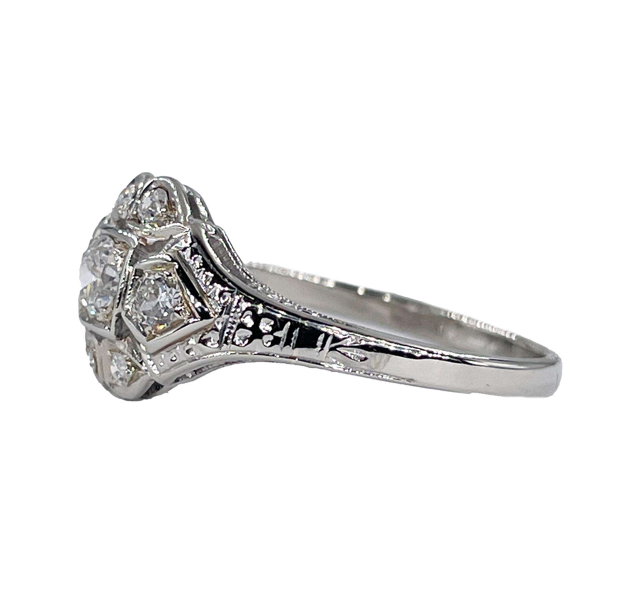 Art Deco Antique Vintage 0.85ct Old European Diamond Engagement Wedding Platinum In Good Condition For Sale In New York, NY