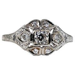 Art Deco Antike Vintage-Verlobungs-/Ehering aus Platin mit 0,85 Karat alteuropäischem Diamanten