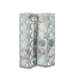 Art Deco Antiqued Octagon Paneled Motif Smoked Mirror Screen with Silvered Back