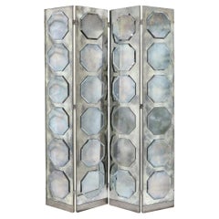 Art Deco Antiqued Octagon Paneled Motif Smoked Mirror Screen with Silvered Back