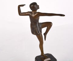 Art Deco Antonin Mara Bronze Marble Dancer Sculpture