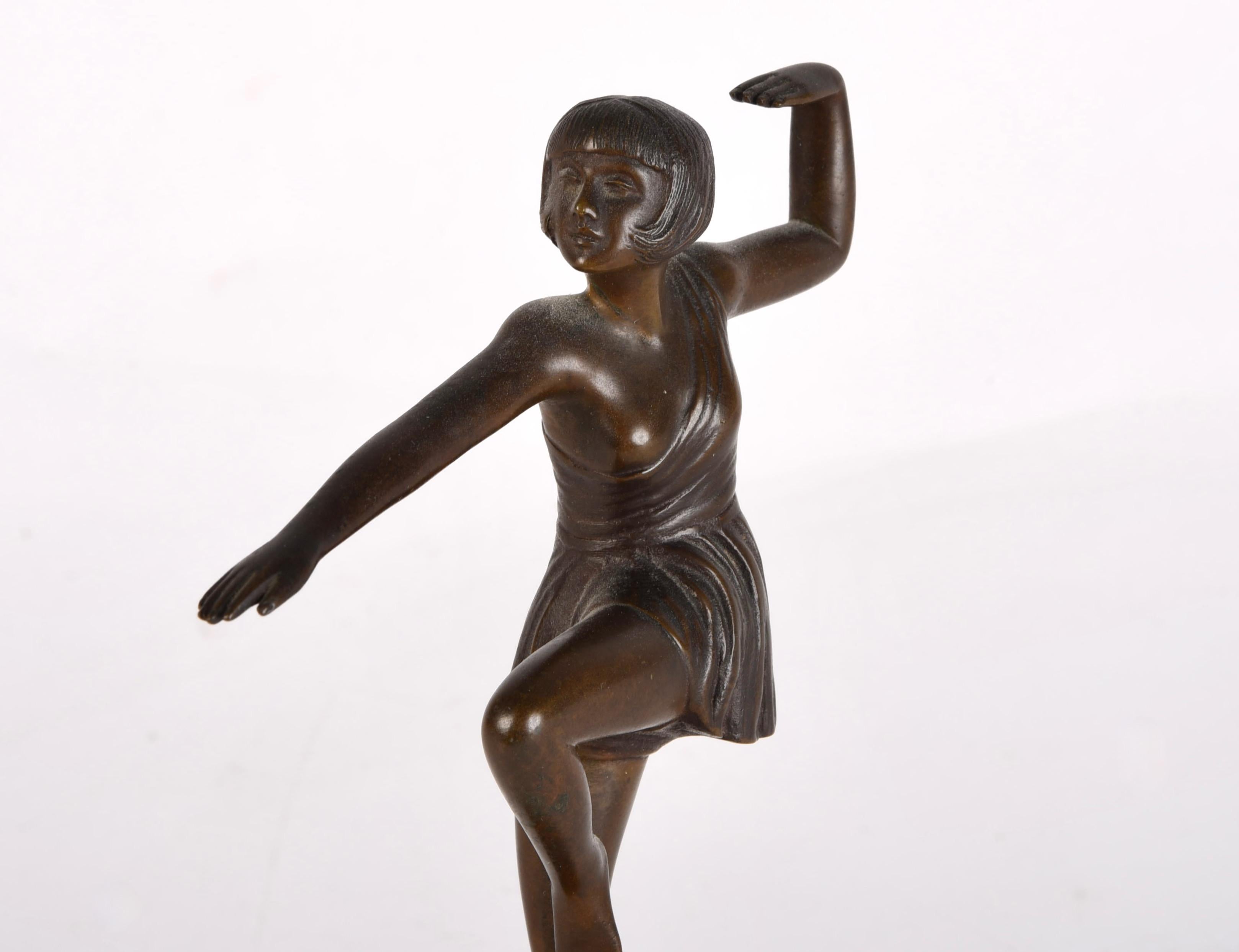 Art Deco Antonin Mara Bronze Marble Dancer Sculpture For Sale 3