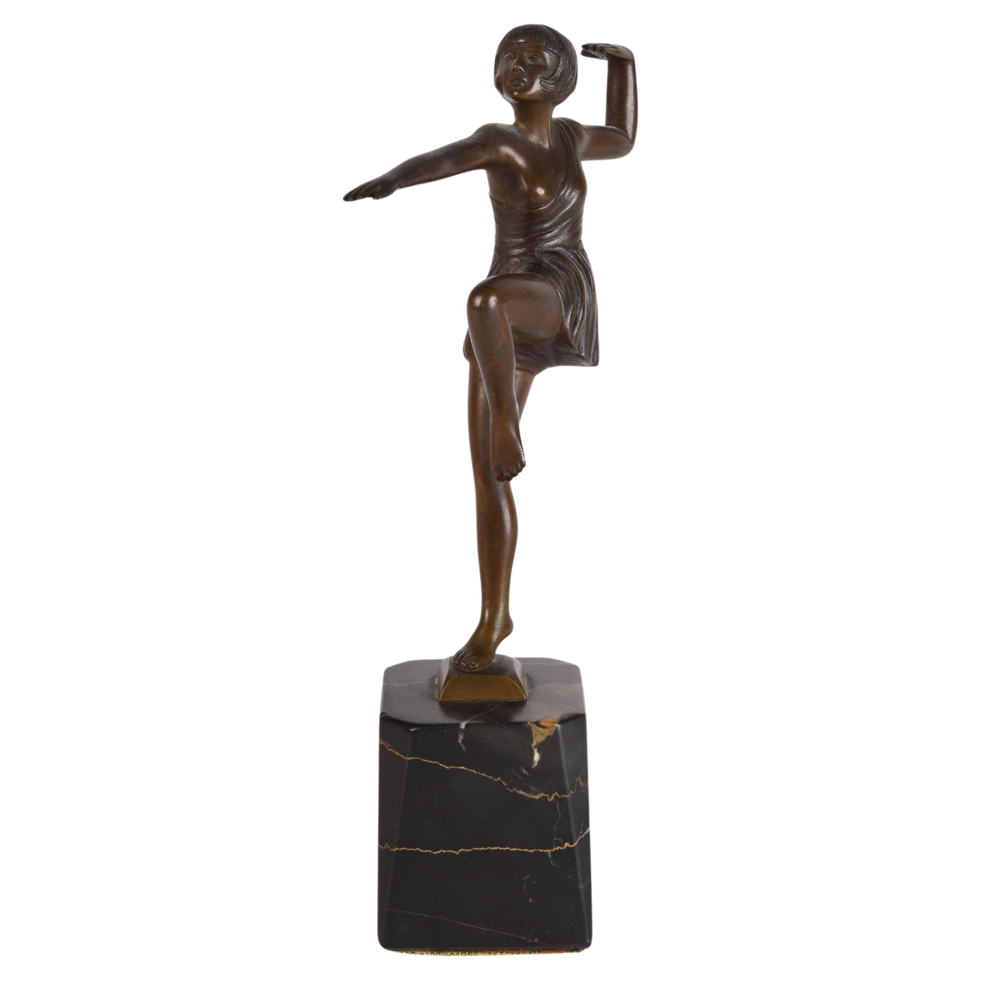 Art Deco Antonin Mara Bronze Marble Dancer Sculpture For Sale