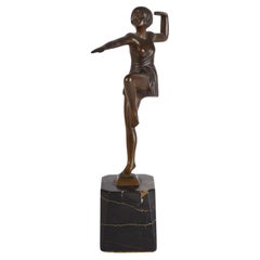 Sculpture de danseuse Antonin Mara en bronze et marbre Art Déco