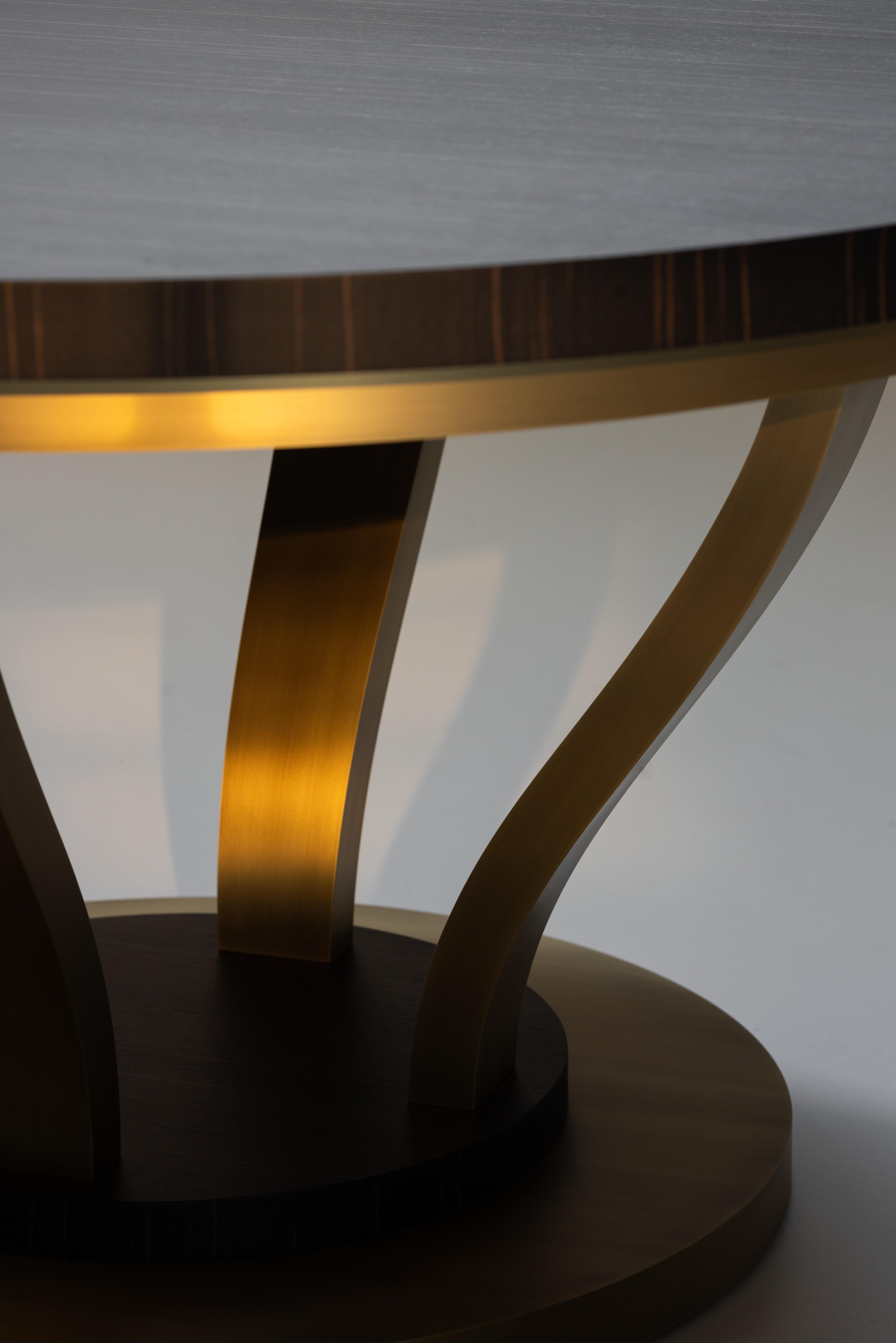 Art Deco Fontaine Dining Table, Macassar Ebony, Brass, Handmade by Greenapple For Sale 9