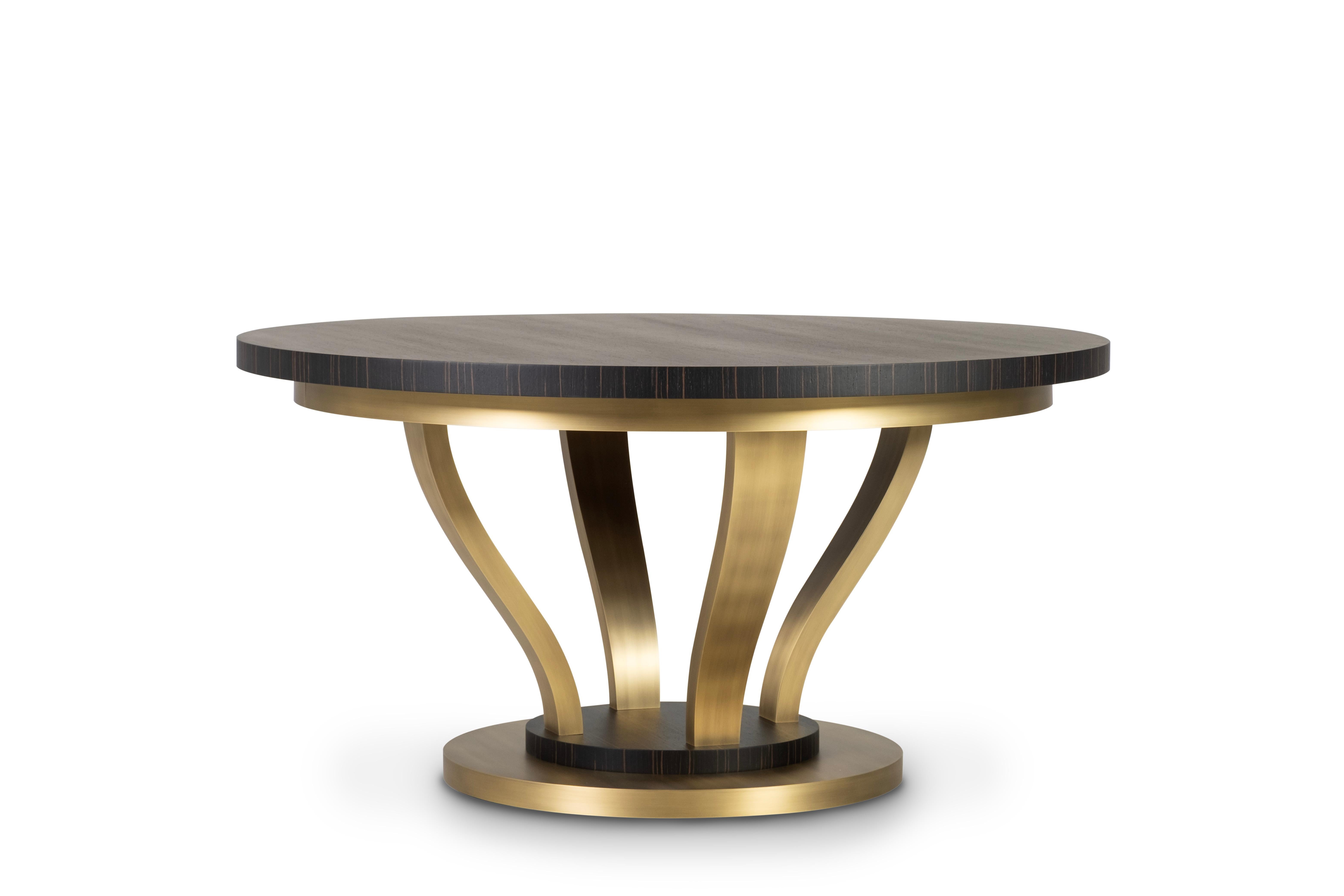 Mesa de comedor Art Decó Antuérpia, ébano de Macasar, latón, hecha a mano por Greenapple Portugués en venta