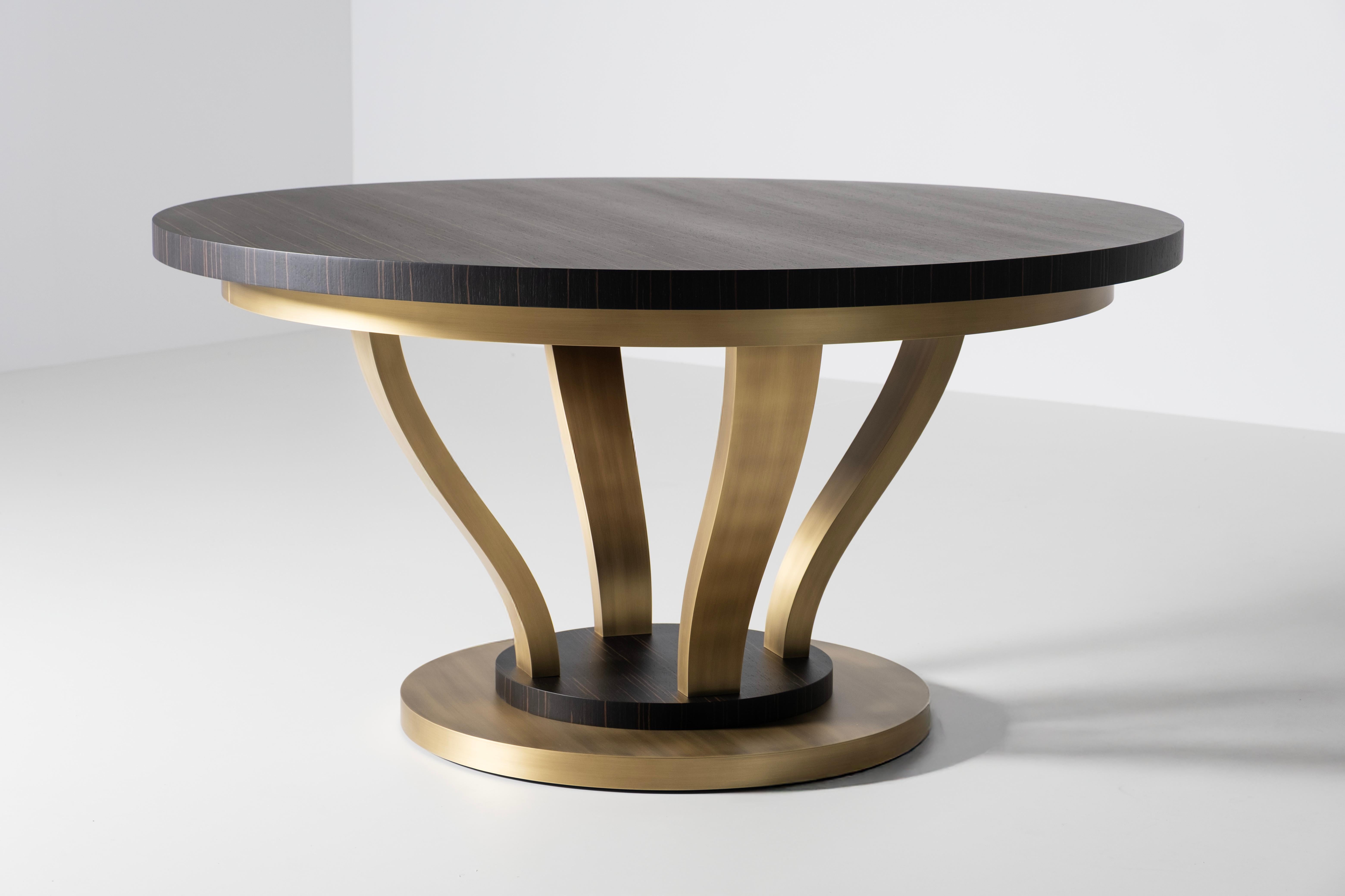 Mesa de comedor Art Decó Antuérpia, ébano de Macasar, latón, hecha a mano por Greenapple en Nuevo estado para la venta en Lisboa, PT
