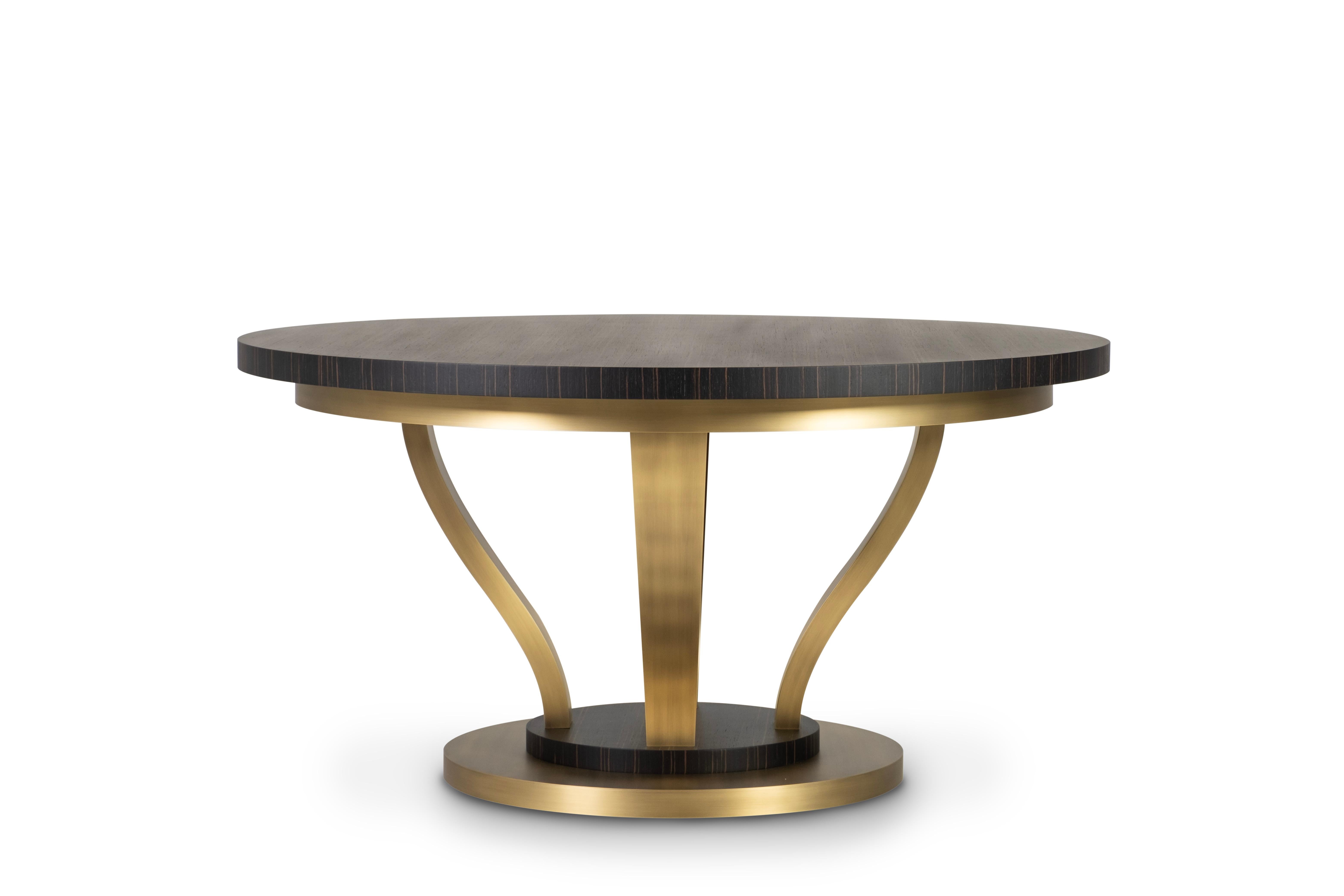 Mesa de comedor Art Decó Antuérpia, ébano de Macasar, latón, hecha a mano por Greenapple Siglo XXI y contemporáneo en venta